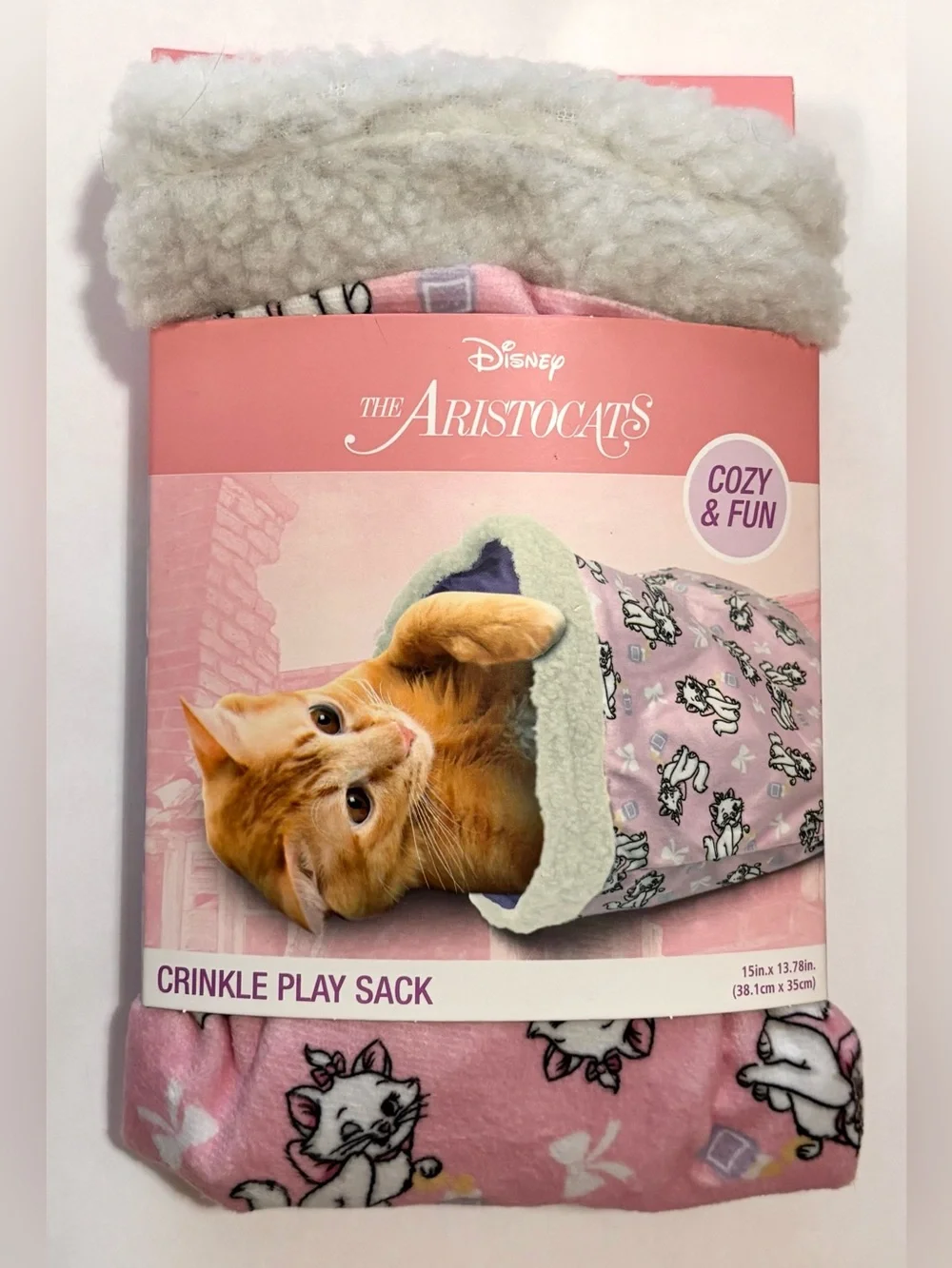 Disney Marie Aristocats Pink Crinkle Play Sack Cat Toy Bed Cave Sherpa Opening